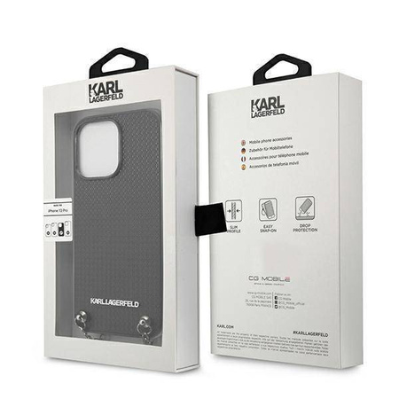 Original Handyhülle IPHONE 13 PRO Karl Lagerfeld Hardcase Leather Textured And Chain (KLHCP13LPMK) schwarz