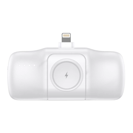 Wozinsky WF16-YLS 5000 mAh 15 W Lightning Mini-Powerbank mit integriertem USB-C-Kabel und Apple Watch Ladegerät – Weiß