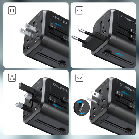 Choetech Fast Universal GaN USB Travel Charger Type C / 3 x USB-A 30W Power Delivery Black (PD5008-BK)