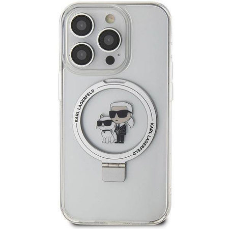 Oryginalne Etui IPHONE 13 PRO Karl Lagerfeld Hardcase Ring Stand Karl&Choupettte MagSafe (KLHMP13LHMRSKCH) białe