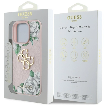 Etui Guess Grained Roses Big 4G logo na iPhone 16 Pro Max - różowe