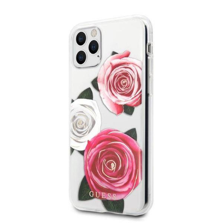 Oryginalne Etui IPHONE 11 PRO Guess Hardcase Flower Desire Pink & White Rose transparentne