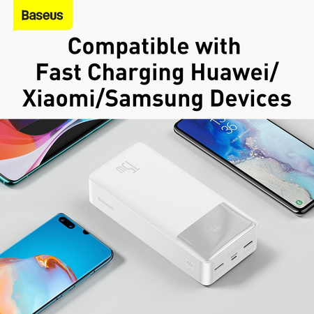 Baseus Bipow powerbank z wyświetlaczem 30000mAh 15W biały (Overseas Edition) + kabel USB-A - Micro USB 0.25m biały (PPBD050202)