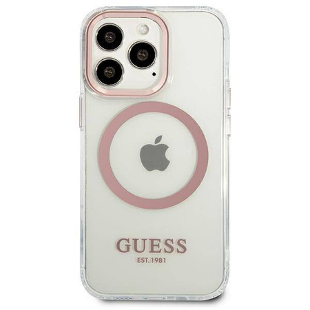 Original Handyhülle IPHONE 13 PRO Guess Hard Case Metal Outline Magsafe (GUHMP13LHTRMP) rosa