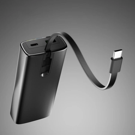 SBS 10000 mAh PD 20 W Powerbank mit LCD-Display und integriertem USB-C-Kabel - Grau