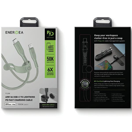 ENERGEA kabel Flow USB-C - LightningC94 MFI 1.5m zielony/green 60W 3A PD Fast Charge