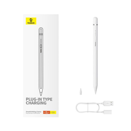 BASEUS rysik do telefonu pojemnościowy Stylus Writing 2 Lite LED (wersja aktywna + kabel USB A do Lightning 8-pin) 130 mAh biały P80015806211-03/BS-PS028