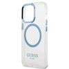 Oryginalne Etui IPHONE 13 PRO Guess Hard Case Metal Outline Magsafe (GUHMP13LHTRMB) niebieskie