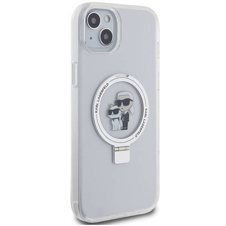 Oryginalne Etui IPHONE 15 PLUS / 14 PLUS Karl Lagerfeld Hardcase Ring Stand Karl&Choupettte MagSafe białe