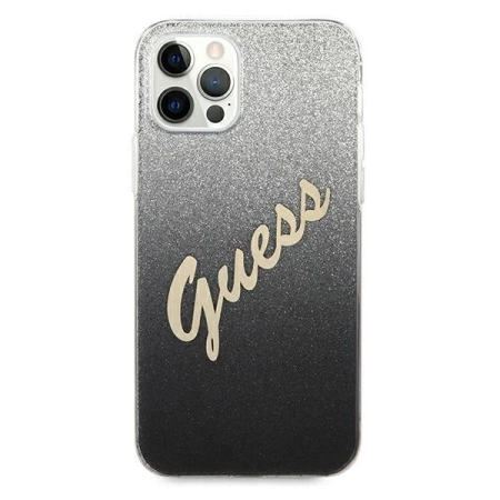 Oryginalne Etui IPHONE 12 PRO MAX 6,7" Guess Hardcase Glitter Gradient Script GUHCP12LPCUGLSBK czarne