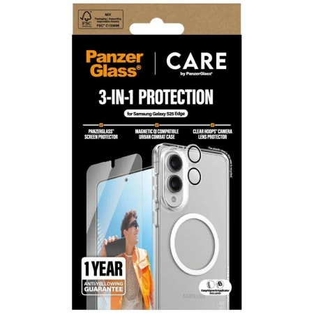CARE by PanzerGlass Flagship 3in1 Case+Glass+Lens for Samsung Galaxy S25 Edge - transparent