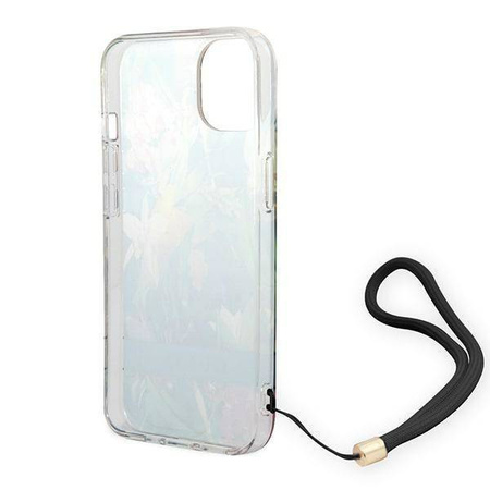 Original Handyhülle IPHONE 14 Guess Hardcase Flower Strap (GUOHCP14SHFLSB) blau