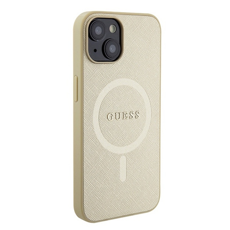 Oryginalne Etui APPLE IPHONE 15 Guess Hardcase Saffiano MagSafe (GUHMP15SPSAHMCB) złote