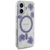 Original Case IPHONE 16 Guess Hardcase Resin Flowers Glitter MagSafe purple