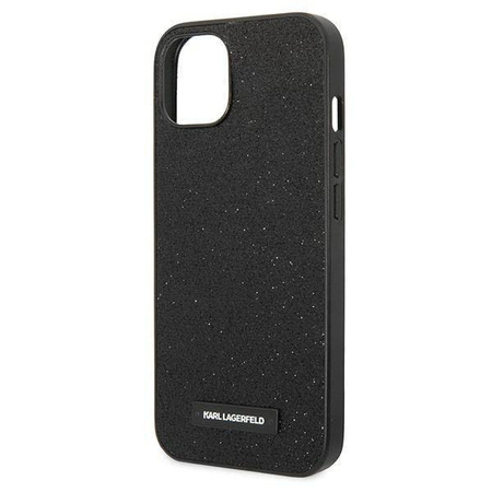 Original Handyhülle IPHONE 14 PLUS Karl Lagerfeld Hardcase Glitter Plaque Logo (KLHCP14MG2ELK) schwarz