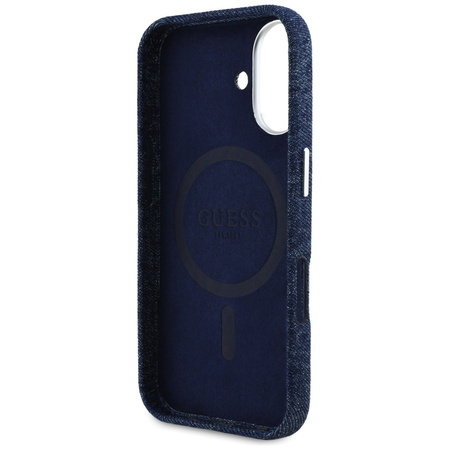 Original Handyhülle IPHONE 16 Guess Denim Triangle Logo MagSafe blau