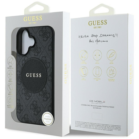 Oryginalne Etui IPHONE 16 Guess 4G Circle Classic Logo MagSafe czarne