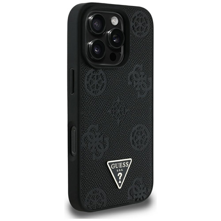 Guess Grained Hot Stamp Peony Triangle Logo MagSafe - Etui do iPhone 16 Pro Max (czarny)