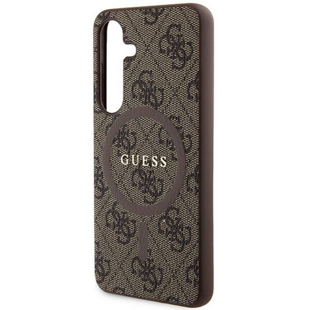 Guess 4G Collection Leder Metall Logo MagSafe Hülle für Samsung Galaxy S24 – Braun