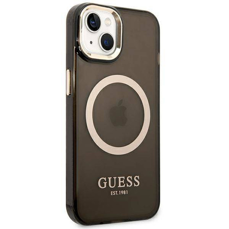 Guess Gold Outline Translucent MagSafe - Etui iPhone 14 Plus (czarny)