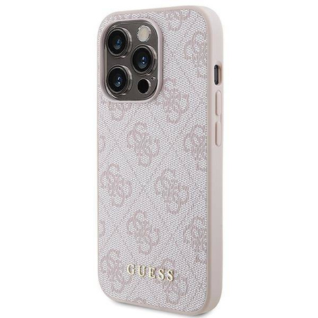 Guess 4G Metal Gold Logo Hülle für iPhone 15 Pro – Rosa