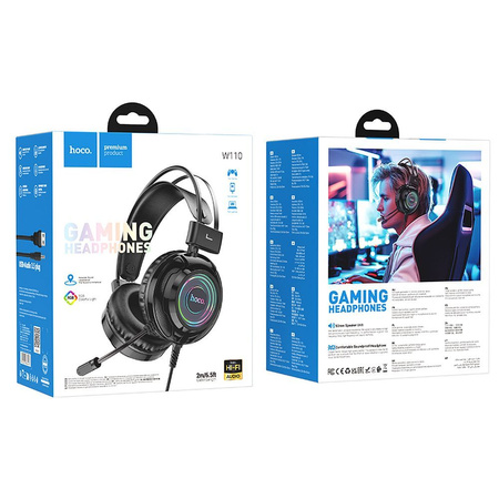 HOCO słuchawki przewodowe USB A + Jack 3,5 mm z mikrofonem gamingowe W110 2 m czarne