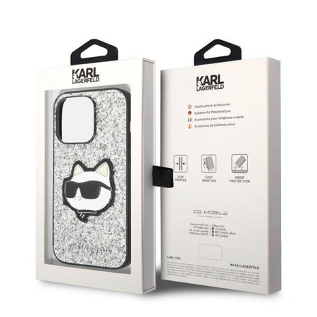 Karl Lagerfeld NFT Glitter Choupette Patch - Etui iPhone 14 Pro (srebrny)