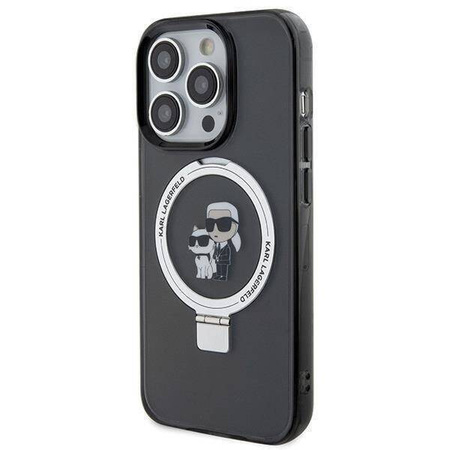 Etui Karl Lagerfeld Ring Stand Karl&Choupettte MagSafe do iPhone 15 Pro Max - czarne
