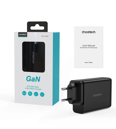 Choetech charger GaN 140W 4 ports (2x USB C, 2x USB) black (PD6005)