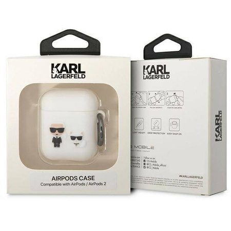 Oryginalne Etui APPLE AIRPODS Karl Lagerfeld Silicone Karl & Choupette (KLACA2SILKCW) białe