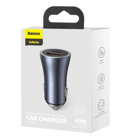 Baseus Golden Contactor Pro Dual Quick Charger Car Charger U+C 40W Dark Gray