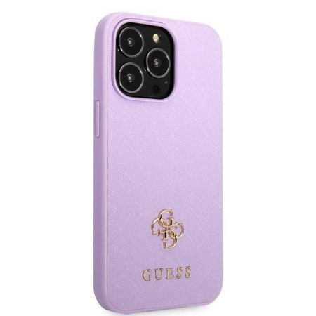 Original Case IPHONE 13 PRO Guess Hardcase Saffiano 4G Small Metal Logo purple