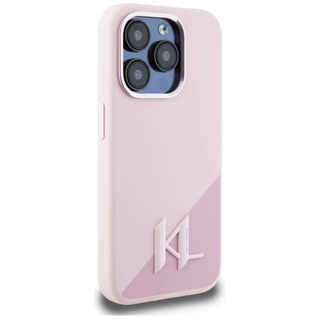 Original Case IPHONE 15 PRO MAX Karl Lagerfeld Hardcase Silicone Shadow Metal Initial MagSafe pink