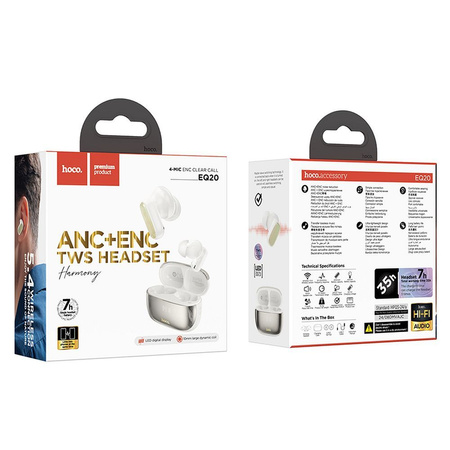 HOCO słuchawki bezprzewodowe bluetooth TWS ANC + ENC EQ20 białe