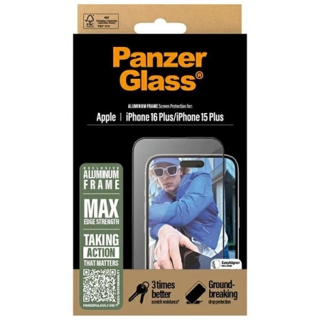 PanzerGlass Displayschutzfolie Aluminiumrahmen iPhone 16 Plus 6,7&quot; Ultra-Wide Fit 2851