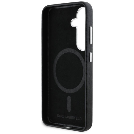 Original Handyhülle SAMSUNG GALAXY S25 Karl Lagerfeld Saffiano Full Wrapped Elongated Metal Logo MagSafe schwarz