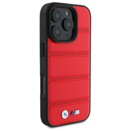 Original Handyhülle IPHONE 16 PRO MAX BMW Hardcase M Perforated & Stitched Line MagSafe (BMHMP16X23PUSPR) rot
