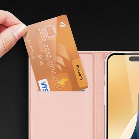 Etui Dux Ducis Skin Pro na iPhone 16 z klapką i miejscem na kartę - różowe