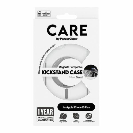Etui CARE by PanzerGlass Kickstand Case MagSafe na iPhone 15 Pro Max - srebrne