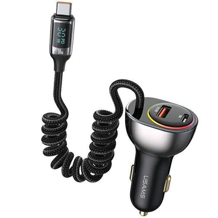 Ładowarka Samochodowa USAMS C37 1xUSB+1xUSB-C 60W + kabel USB-C 30W PD+QC Fast Charge czarny/black CC192CC01 (US-CC192)