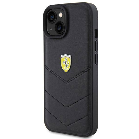 Ferrari Quilted Metal Logo-Hülle für iPhone 15 – Schwarz