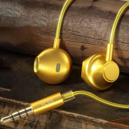 WK Design Sakin Series headphones headset with remote control and microphone 3.5 mm mini jack gold (YC05)
