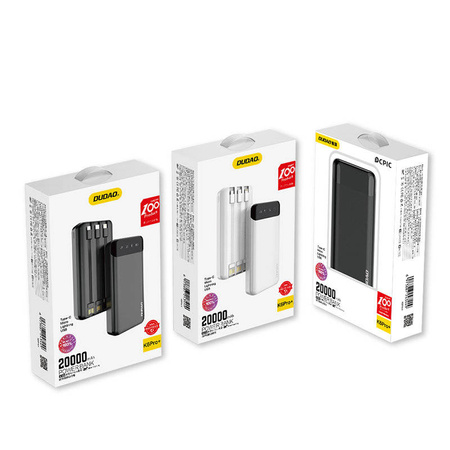 Dudao pojemny powerbank z 3 wbudowanymi kablami 20000mAh USB Typ C + micro USB + Lightning czarny (Dudao K6Pro+)