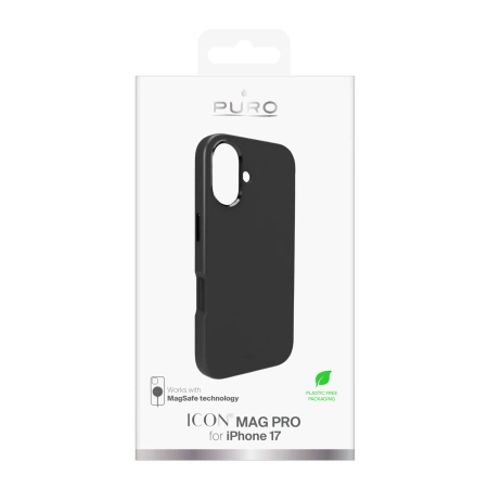 Pure Icon Mag Pro Liquid Silicone Case für iPhone 17, MagSafe-kompatibel, mit Kameraschutz und Aluminiumtasten - Schwarz