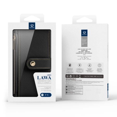 Etui skórzane Dux Ducis Lawa na iPhone 15 - czarne