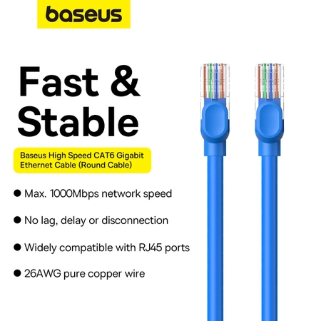 Baseus High Speed ​​​​Cat 6 RJ-45 Ethernet-Kabel 1000 Mbit/s 0,5 m rund – blau