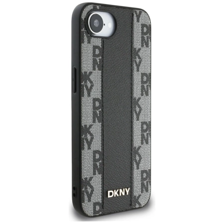DKNY Leather Checkered Mono Pattern MagSafe iPhone 16e Case - Black