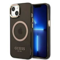 Original Handyhülle IPHONE 13 Guess Hard Case Gold Outline Translucent MagSafe (GUHMP13MHTCMK) schwarz