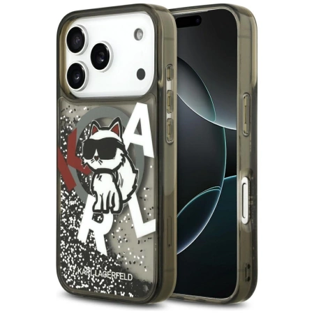 Etui Karl Lagerfeld Liquid Glitter Choupette Logo MagSafe na iPhone 17 Pro - czarne