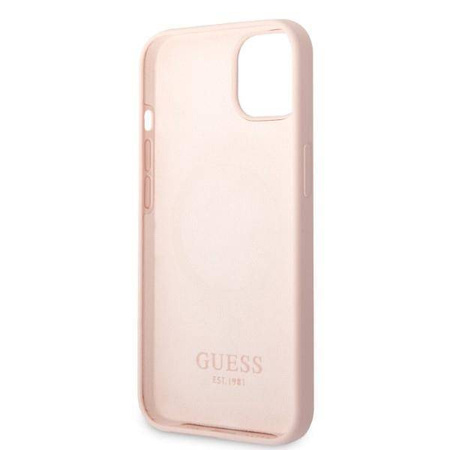 Original Case IPHONE 13 MINI Guess Hard Case Silicone Logo Plate MagSafe (GUHMP13SSBPLP) pink